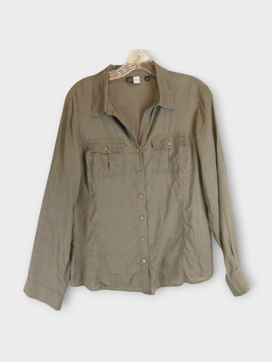 Saks Fifth Avenue Threads Tops - Saks Fifth Avenue Threads Gray Linen Button-Down Shirt Size L